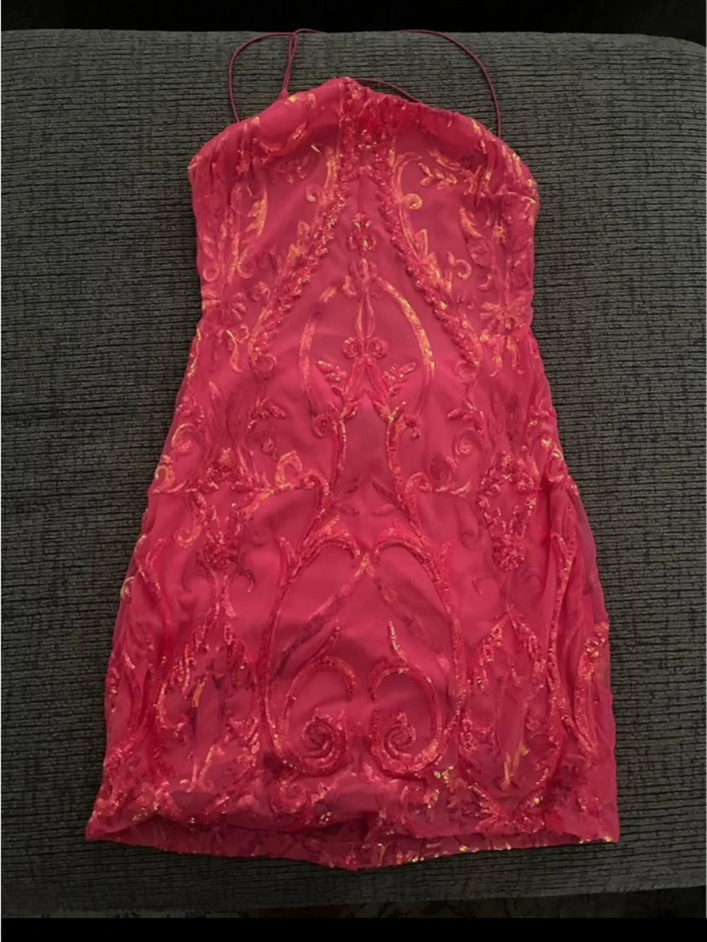 Hot Pink Embellished Spaghetti Strap Dress - Picture 2 of 2